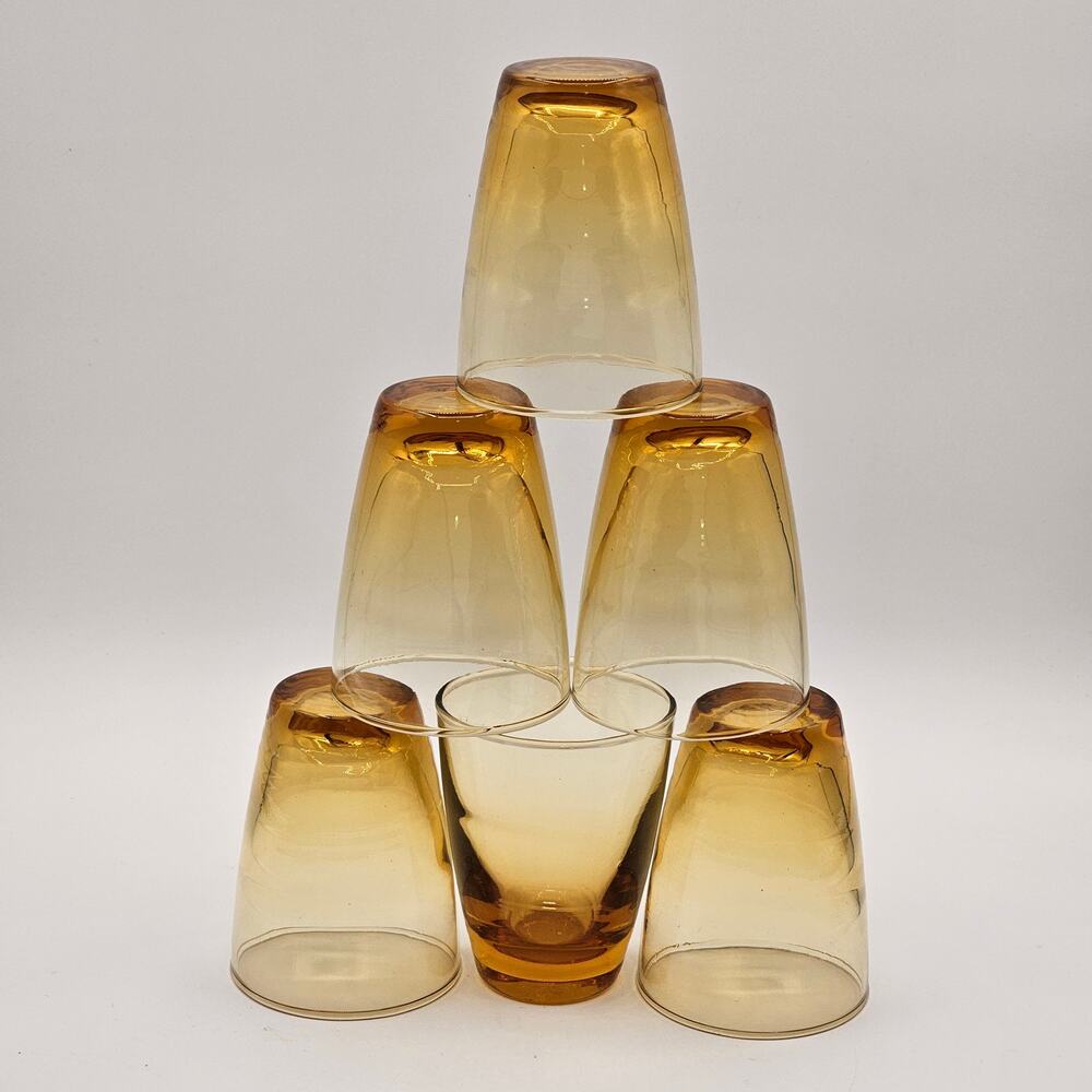 Libbey Tumblers Set Of 6 Vintage Amber Glass Retro 70s Quiet Luxury Barware
